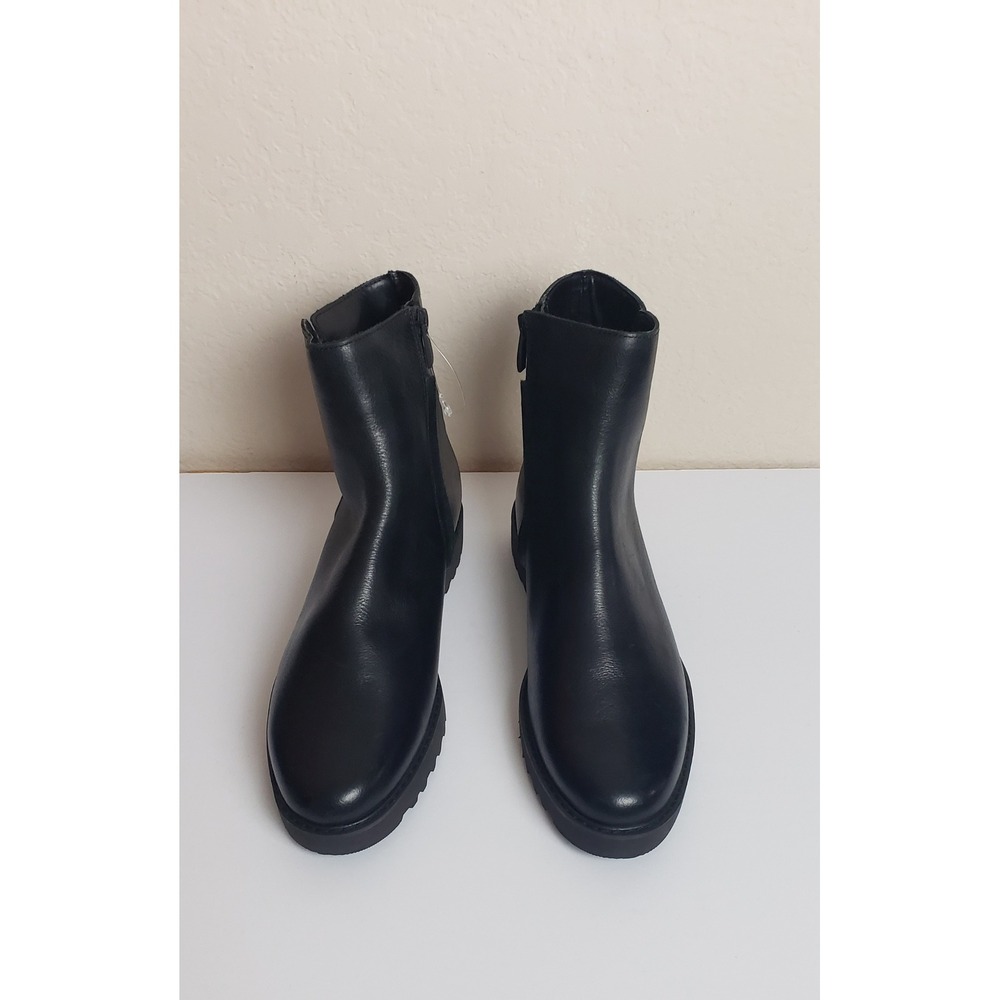 Franco Sarto Cassie Black Leather Ankle Boots Lug Sole Side Zip Womens 11M Goth